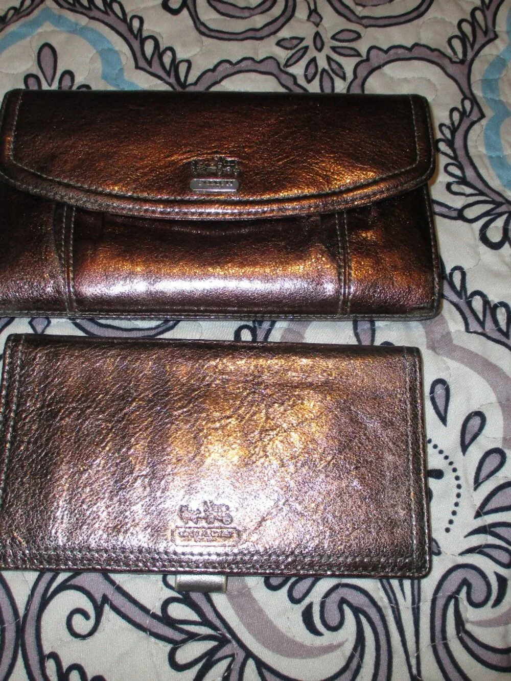 Coach Est 1941 Madison Luxury Rose Gold Trifold Wallet & Checkbook Metallic